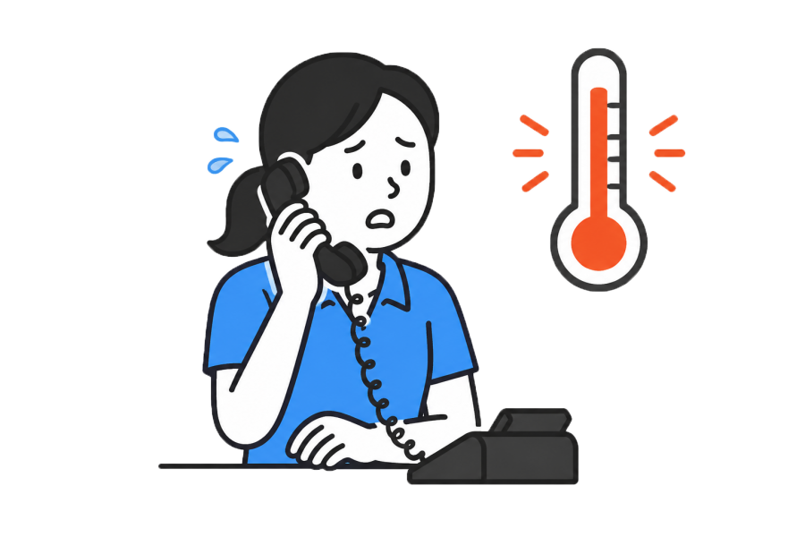 温度を担当者に伝える職員のイラスト