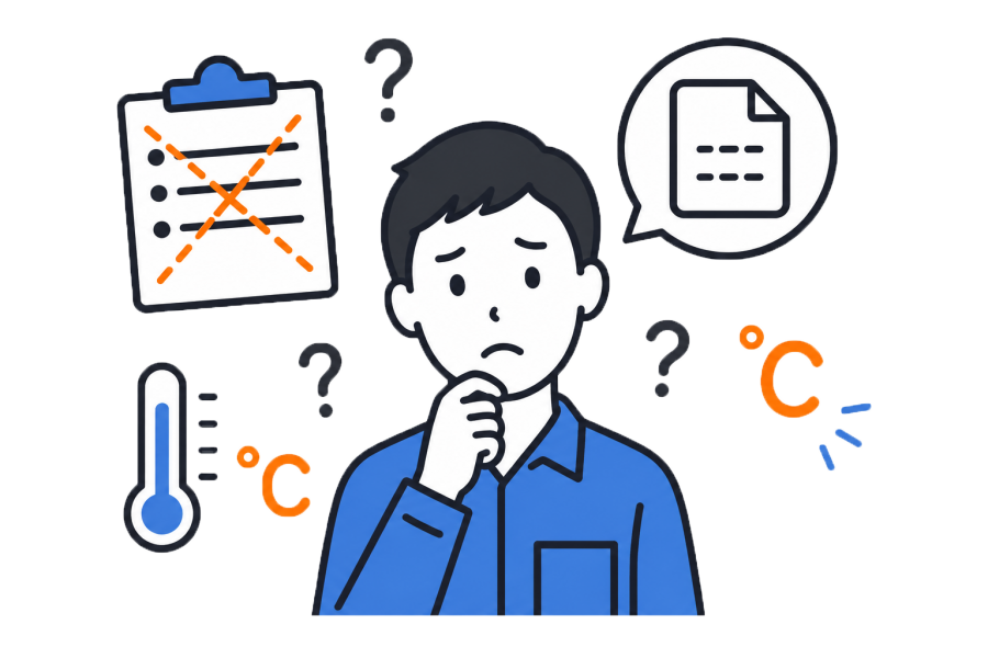 手書きの記録や記録漏れで困る担当者のイラスト